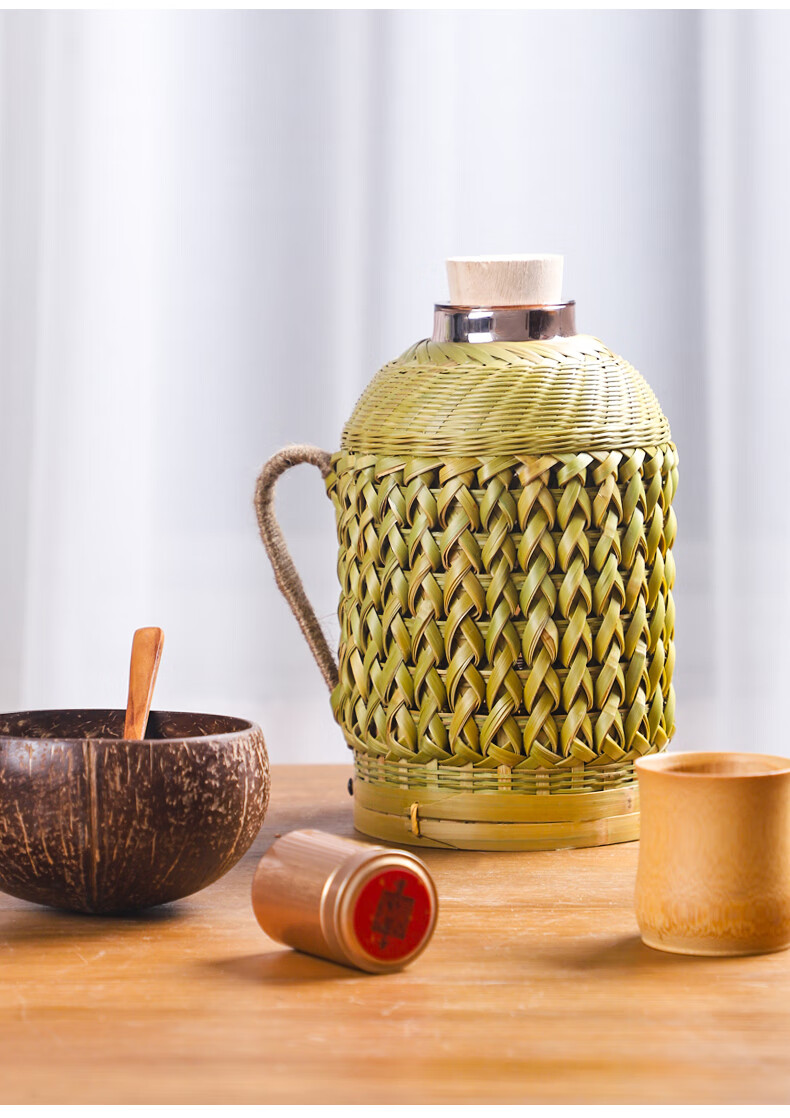 竹编热水瓶家用手工传统紫竹编花中式复古茶室餐厅大容量保温暖壶玉竹