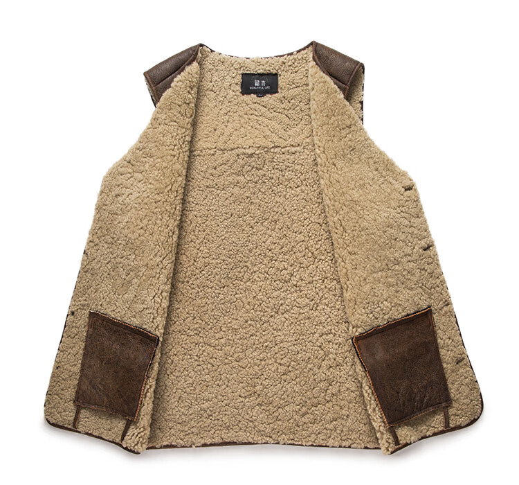 中年高档秋冬季真皮马甲男原生态皮毛一体中老年人真皮爸爸坎肩保暖棉