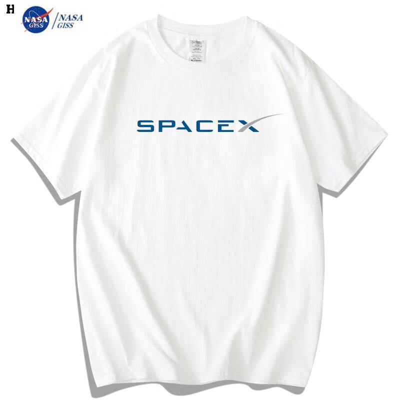 x火箭猎鹰9号龙飞船马斯克纯棉t恤短袖男女圆领 藏青-spacex-logo彩色