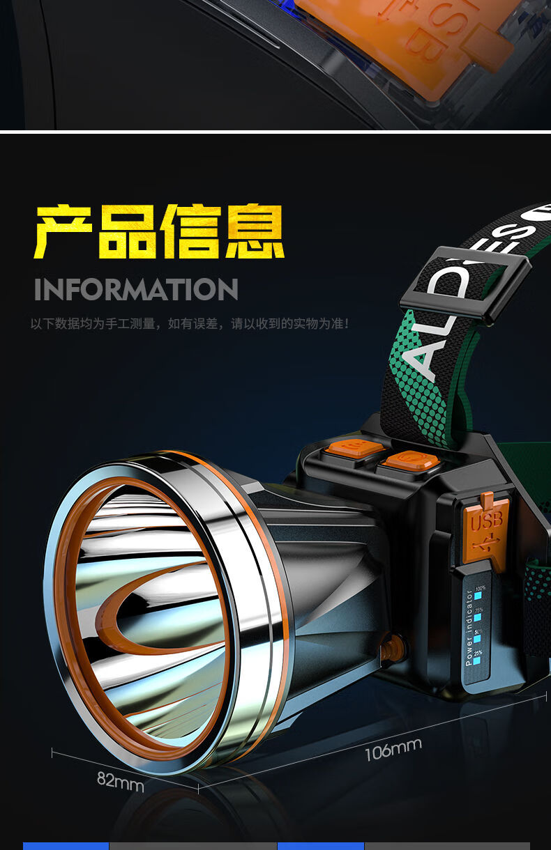 头灯户外便携超长续航 led头灯强光可充电霸王野外超亮工作手电筒头戴