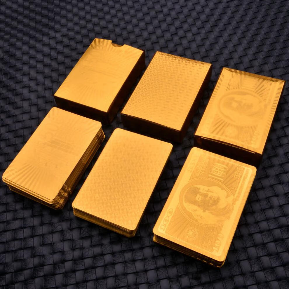 烈海黄金色金箔塑料扑克牌澳门风云同款土豪金创意扑克磨砂扑金色美元