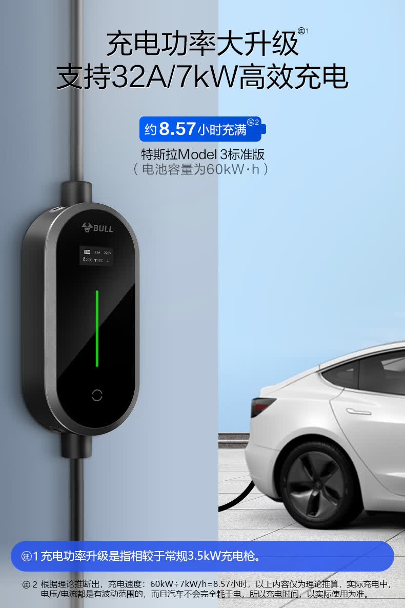 公牛新能源充电枪电动汽车通用特斯拉比亚迪家用7kw32a智能快充桩 【7