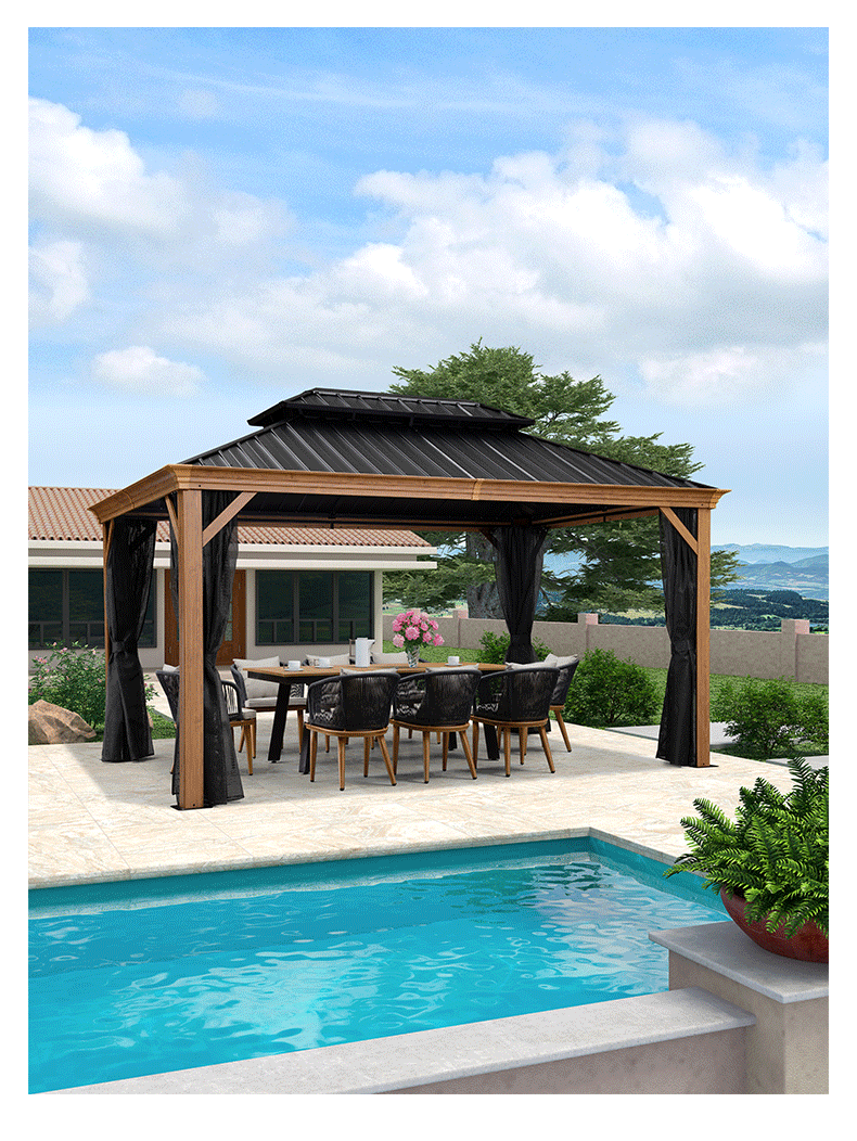 紫叶凉亭户外铝合金四柱亭子庭院别墅花园遮阳棚挡雨防晒星棚365365送