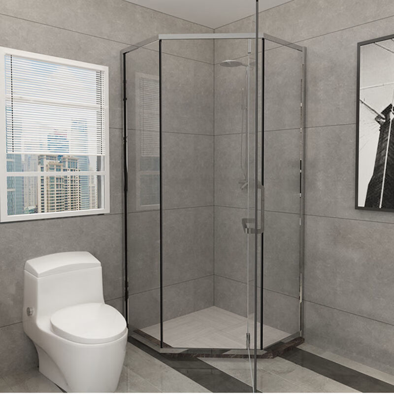 淋浴房一体浴盆浴缸网红钻石型淋浴房不锈钢淋浴隔断浴室干湿分离隔断