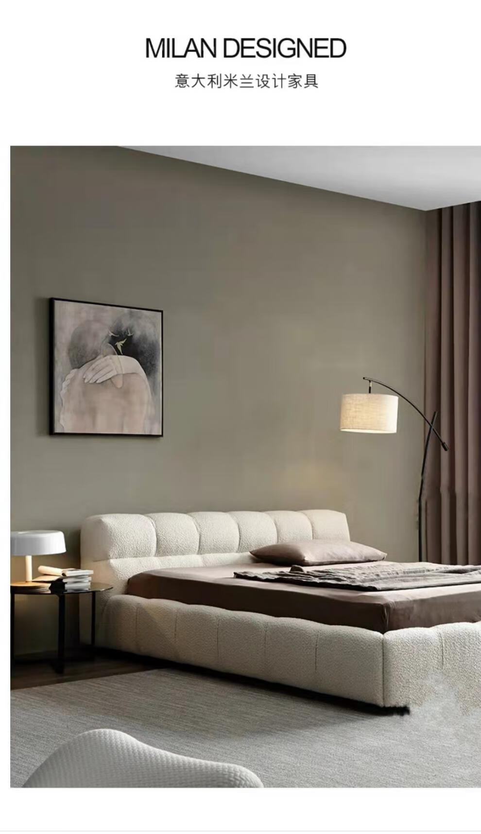 现货闪发日式侘寂风床新款日式民宿侘寂风床意式极简悬浮双人布艺床