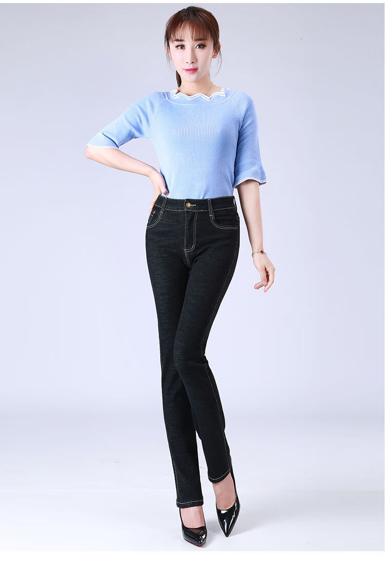 支持国货现货威乐思春秋冬季弹力牛仔裤女高腰女式长裤子中年胖妹妹