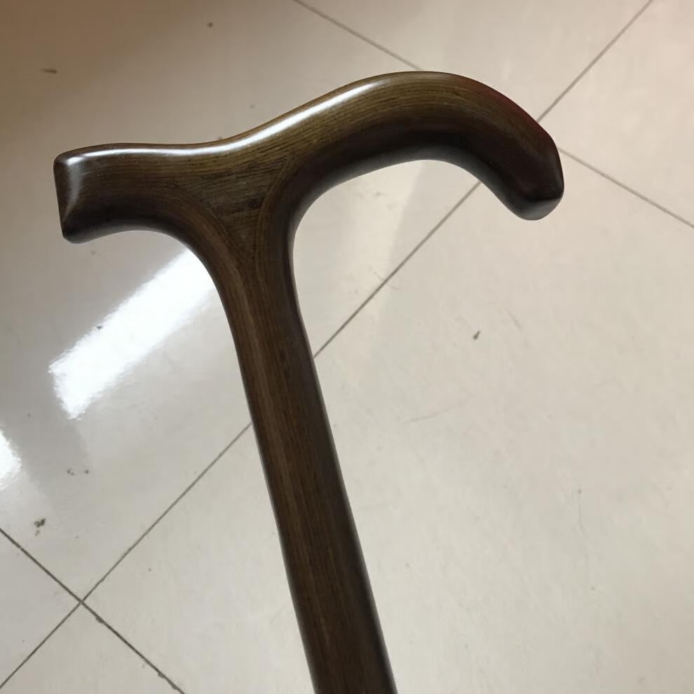 新款实木拐杖老年人一体拐棍防滑手杖木质拄手棍 弯柄竹节款送1个脚垫