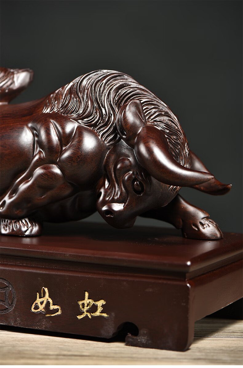 黑檀木雕牛运势如虹摆件十二生肖木牛家居办公桌面装饰
