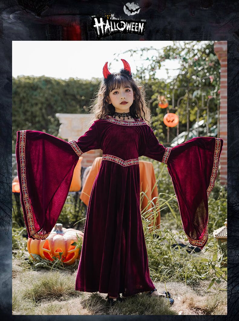 2022新款万圣节服装儿童魔女万圣节儿童服装女童cos吸血鬼女巫师袍