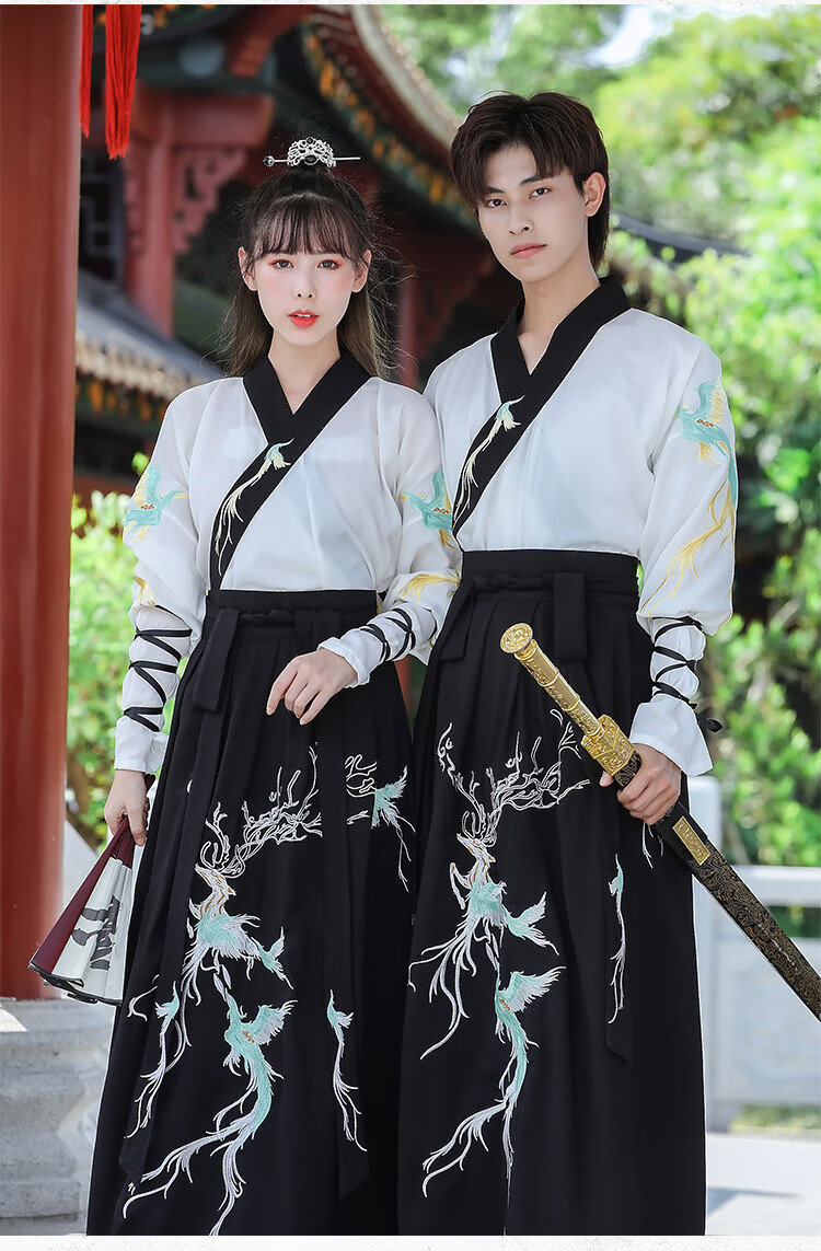 原创汉服男逐鹿刺绣黑色系男士大码古装日常古风中国风情侣汉服男女