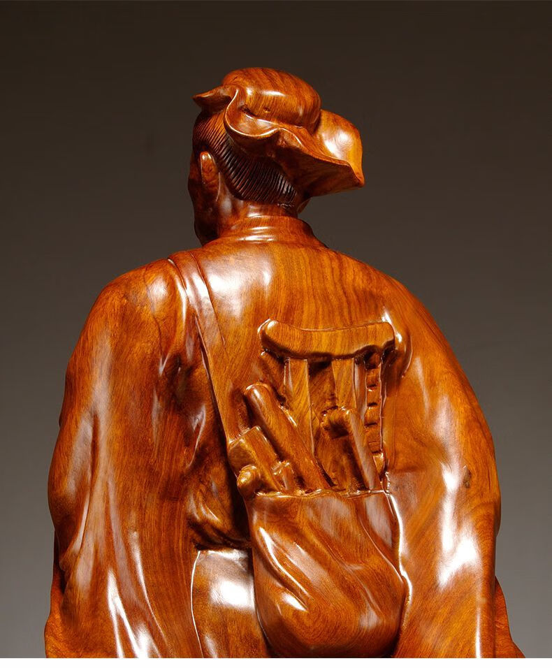 今轩堂花梨木雕刻鲁班雕像木工工匠祖师巧圣鲁班雕塑人物摆件家居装饰