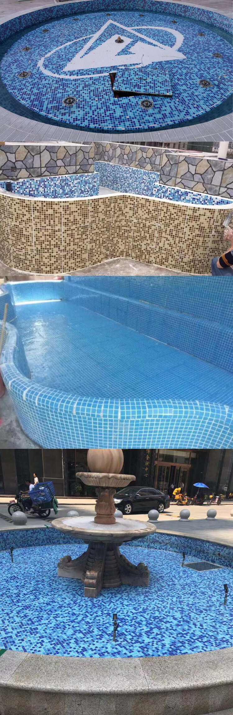 蓝白色水池鱼池景观池游泳池马赛克户外玻璃金线幻彩马赛克瓷砖 新款