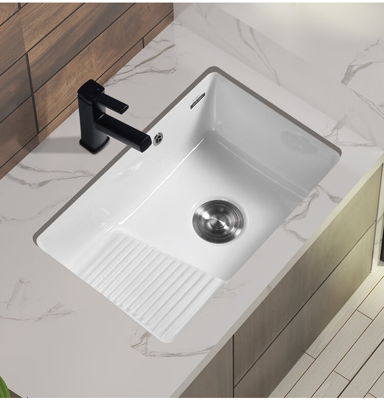 陶瓷洗衣池阳台嵌入式台下盆方形带搓衣板大号水槽加深小号洗衣盆 685