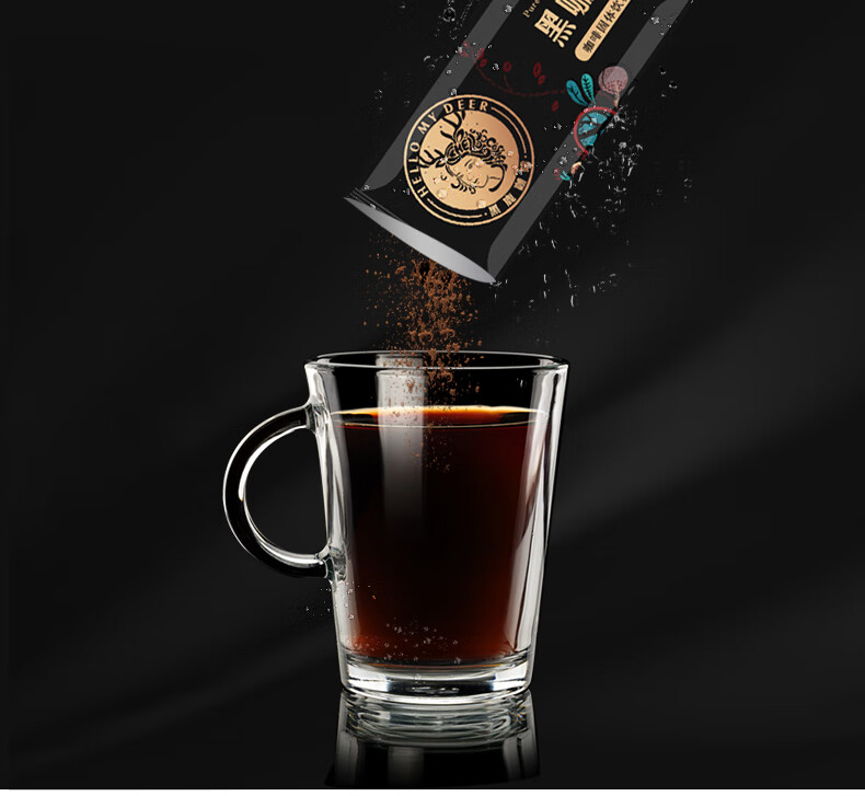 黑鹿咖啡美式无蔗糖纯咖啡膳食纤维冷热两泡苦咖啡速溶黑咖啡黑咖啡