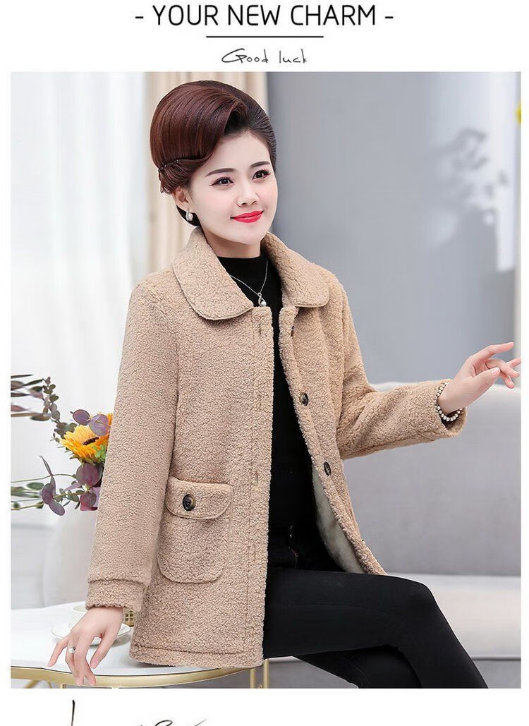 冬季妈妈穿的中老年人羊羔绒外套女加厚羊羔毛绒中年妈妈短款加绒加厚