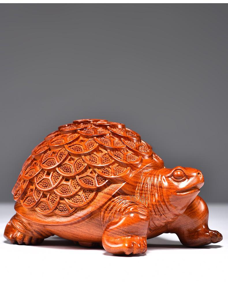 倍喜欢花梨木雕金钱龟桌面摆件木乌龟中式家居办公室客厅玄关实木装饰