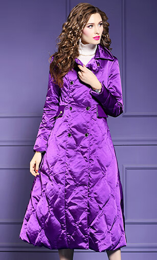 菲梦伊紫色亮面羽绒服女中长款冬季款时尚修身加厚休闲白鸭绒外套