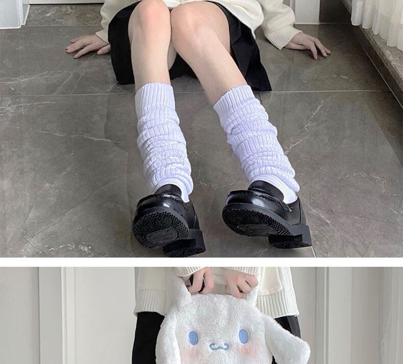 日系jk泡泡袜超长针织连脚堆堆袜千禧年y2k辣妹冬季保暖袜套咖秋 黑色