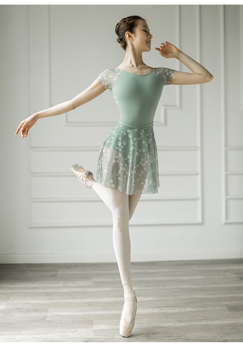 舞蹈服套装女成人纱裙跳舞衣体操形体芭蕾舞裙浅绿色s