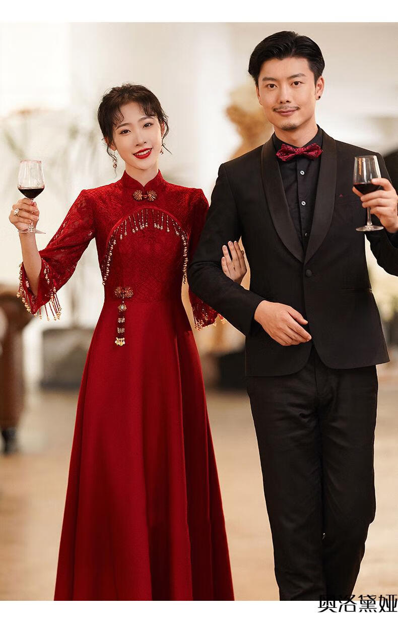 敬酒服新娘礼服平时可穿现代婚礼订婚回门衣服旗袍敬酒服新娘新款长款