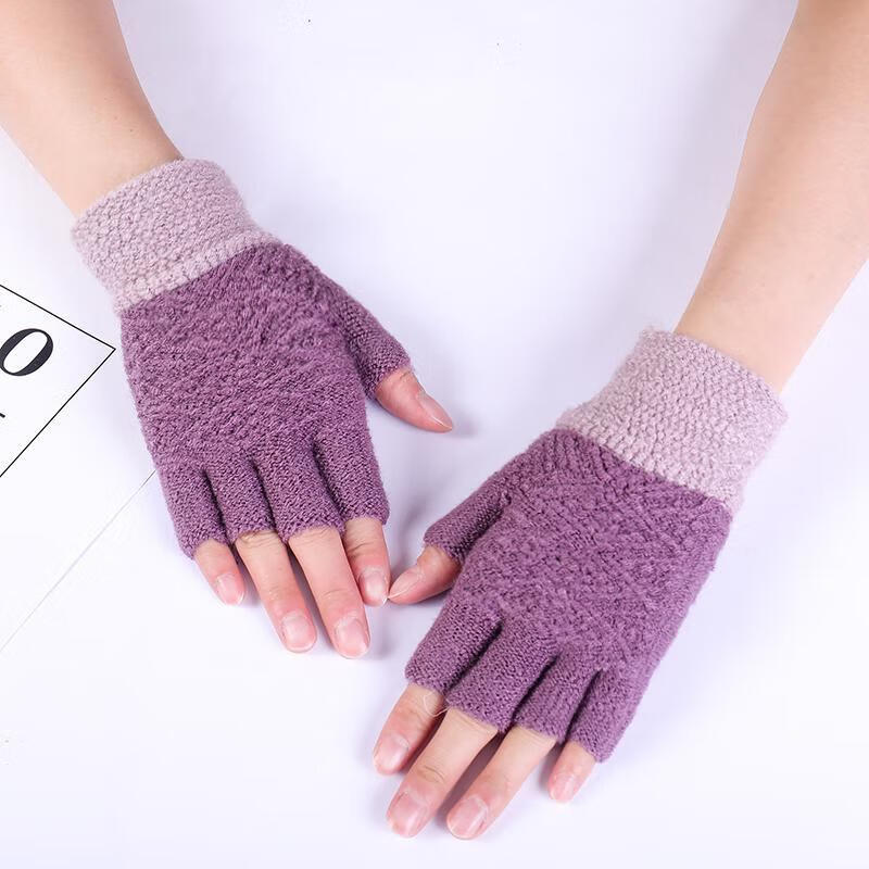 爱诺登ainuodeng半指手套女士冬季韩版加绒毛线加厚半截工作写字学生