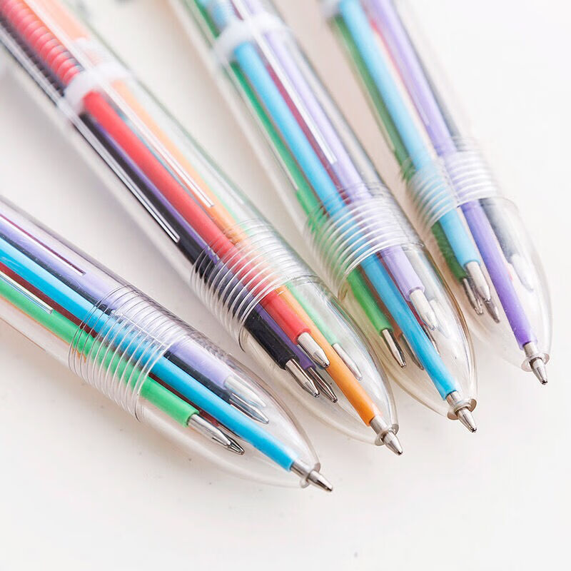 精选6色多色圆珠笔多功能按动彩色伸缩油笔五颜六色的笔多色圆笔旭泽6