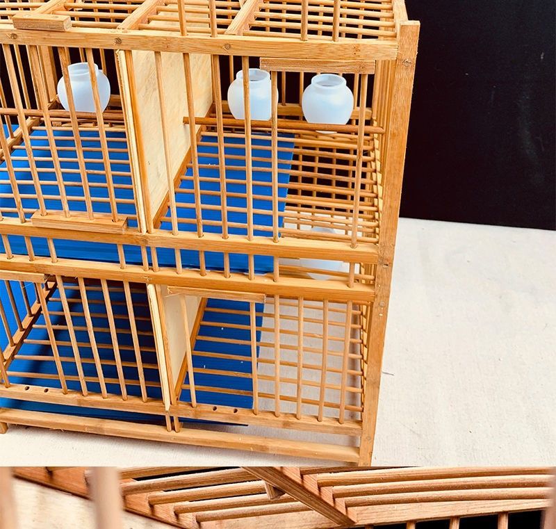 老竹画眉鸟笼黄豆鸟笼上山排笼加密大号格笼饲养笼手提双层方笼 八格