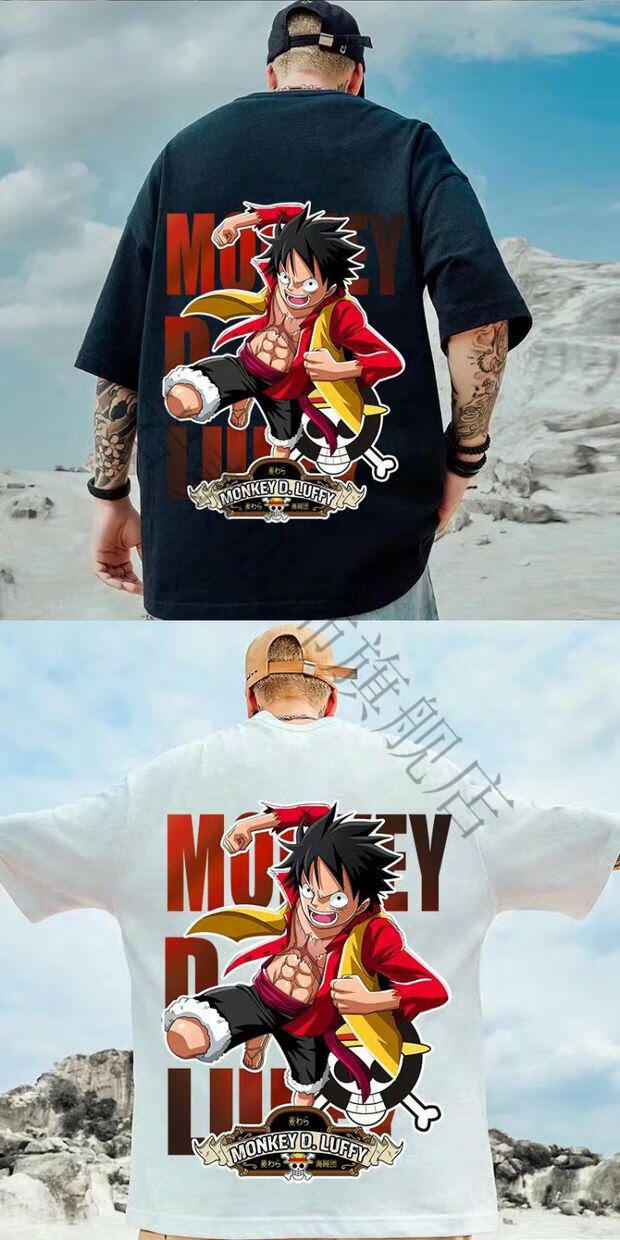 重磅t恤国潮男装联名夏天上衣服男港风动漫海贼王短袖t恤男潮流宽松