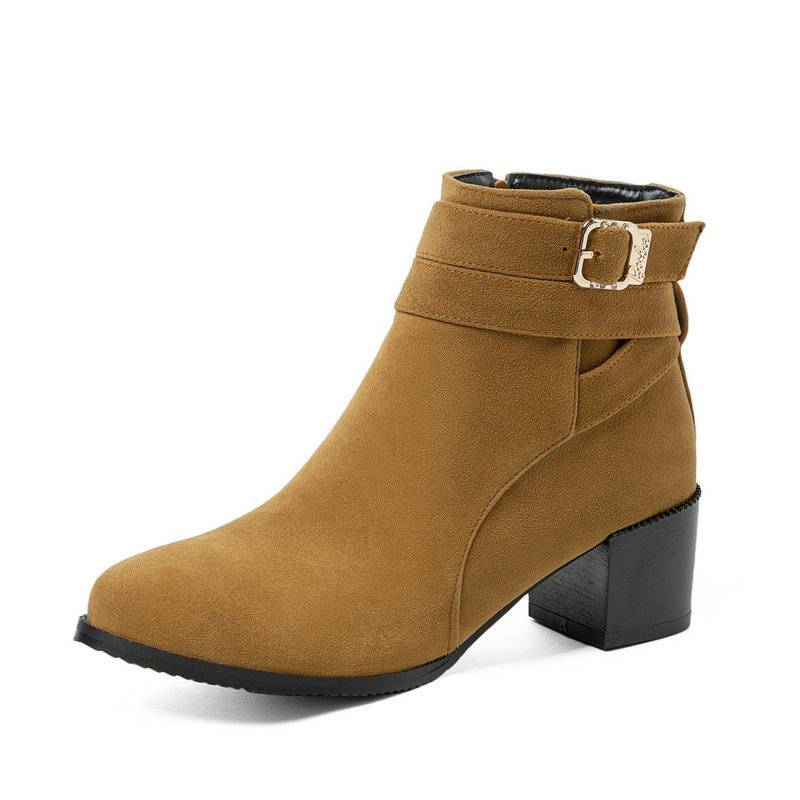 切尔西女靴磨砂 马丁靴秋冬磨砂皮风女鞋皮带扣靴子切尔西女靴 杏色