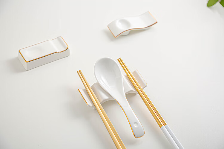 筷枕6个装金边筷架两用陶瓷家用梅花碟筷托酒店摆台