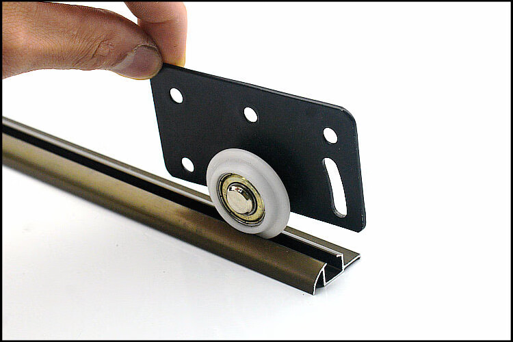 加厚免开槽衣柜移门单滑槽推拉橱柜地轨道趟门滑轨铝合金导轨配件(请