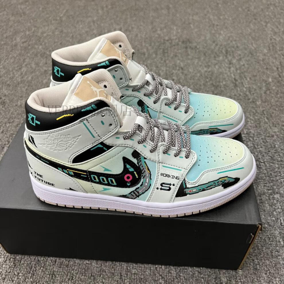 蓝绿电玩 乔1机能电玩像素运动篮球鞋554724-082nike官网品牌 旗舰