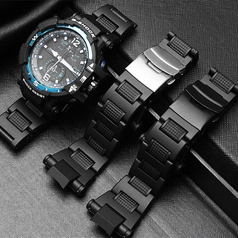 2022新品代用卡西欧塑钢表链gshockg10001100空霸gw1100宓蝶黑色黑扣0