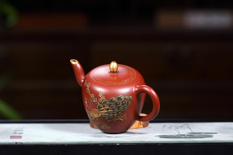描金紫砂壶回流壶宜兴原矿紫砂壶名家真品纯全手工周桂珍朱泥描金美人