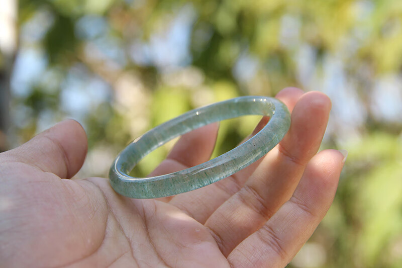 拾吟 天然绿草莓晶手镯 冰种草莓晶水晶青翠绿细圆条镯子 9号- 圈口52