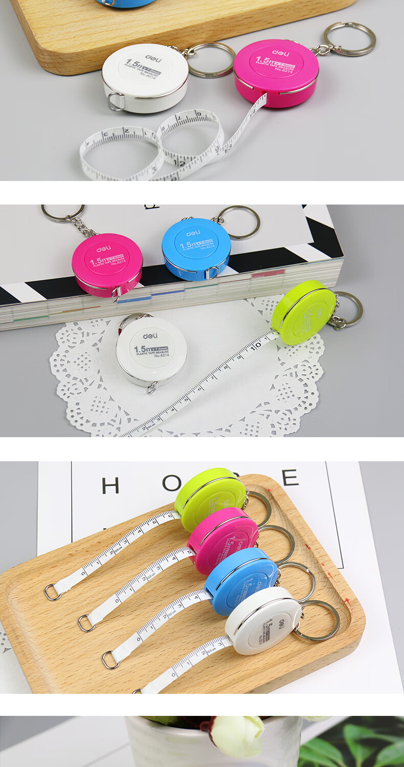 得力(deli) 钥匙扣环迷你卷尺挂件三围量衣尺软尺小皮尺伸缩拉尺1.