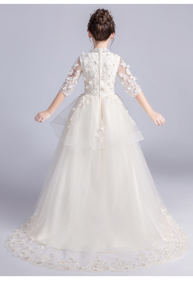 品牌童装儿童礼服演出服女童公主裙拖尾主持人走秀高端蓬蓬纱花童婚礼