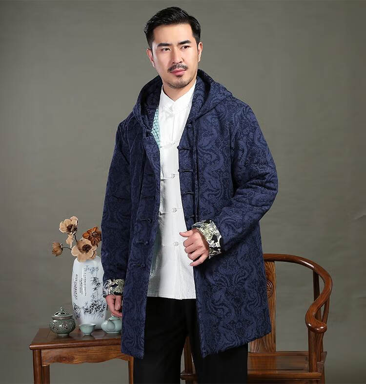 飞之健起宽松大码中式唐装棉衣男中长款中老年加厚棉花棉袄大衣汉服