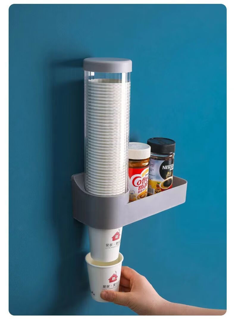 简妃一次性杯子架自动取杯器纸杯架壁挂式家用饮水机水杯免打孔置物架