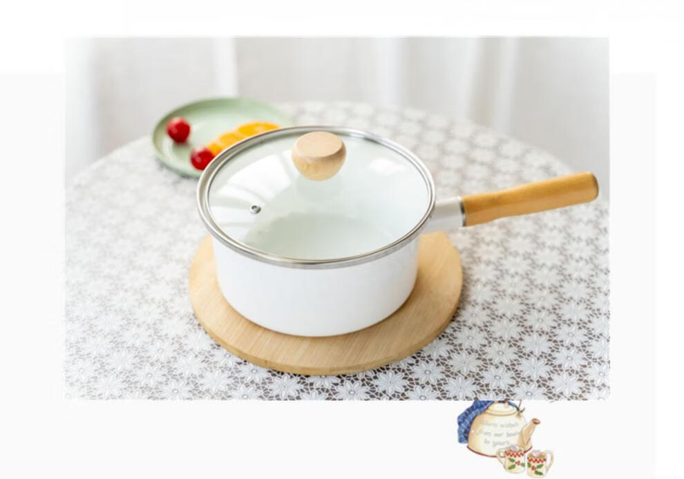 加厚奶锅单把 搪瓷奶锅单柄带盖搪瓷加厚单把奶锅燃气使用单柄奶锅