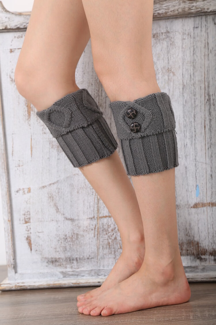 秋冬季韩版时尚袜套毛线针织保暖护腿套短款护脚踝护膝百搭鞋靴套深咖