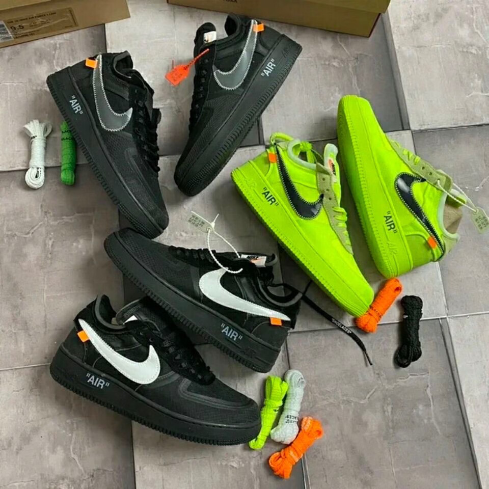 nike耐克公司空军一号af1ow联名黑白荧光绿板鞋 公司级3 36【图片