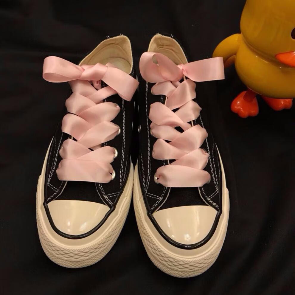 适配绸缎鞋带女绸带丝带蝴蝶结小白帆布鞋黑白粉色缎带鞋带宽22姜黄80