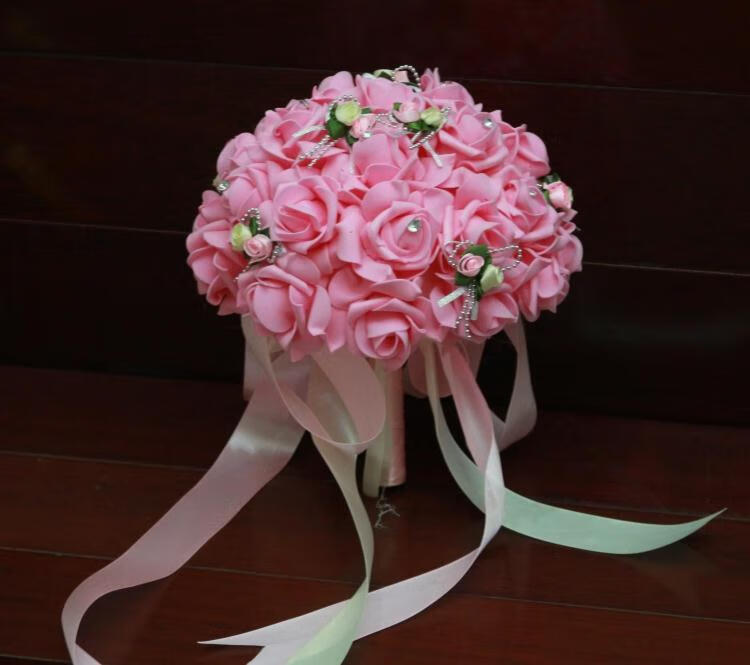 新款韩式手捧花新娘仿真玫瑰结婚花束婚纱照道具花球 婚庆用品 香槟白