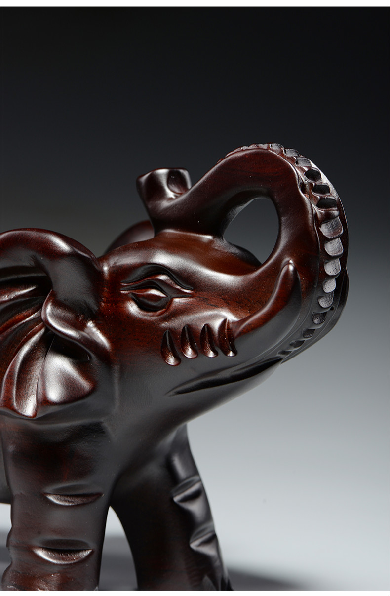 杞记木大象雕刻摆件红木家居办公室木头象装饰工艺品开业新居送礼精雕