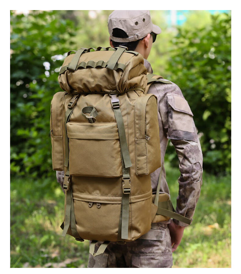 户外战术登山包背囊115l大容量携行具包双肩包钢架背包 虎 小号(70升)