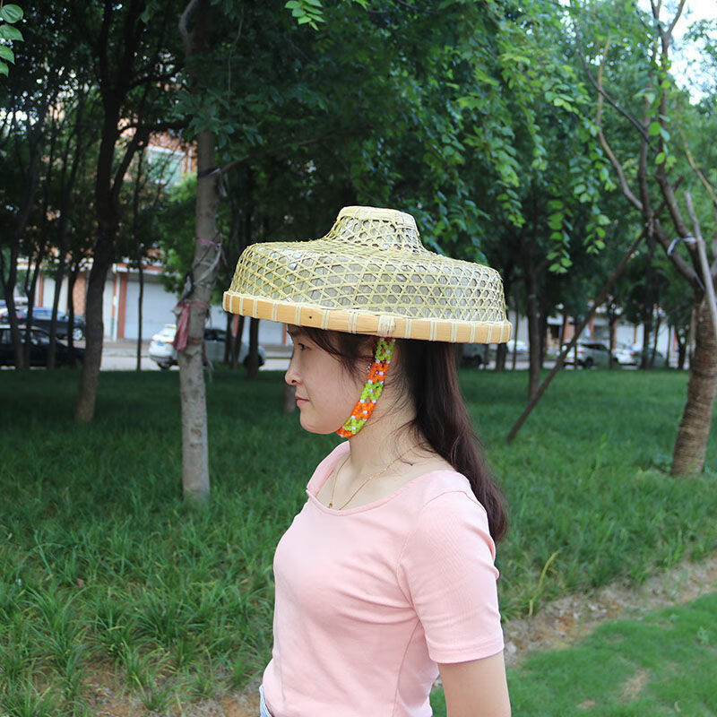 草帽通用防雨春夏季海南斗笠帽渔民竹编帽子平顶防水环卫工人农民帽