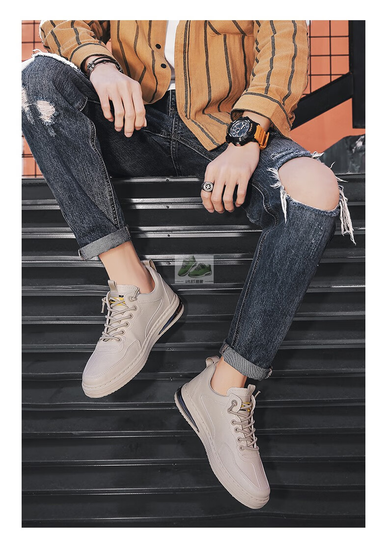 飞行员皮鞋男鞋冬季新款皮面防水运动板鞋男士一脚蹬开