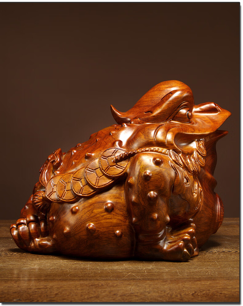 思古黄花梨木雕三足金蟾蜍招财摆件风水客厅装饰桌面摆件实木雕刻工艺