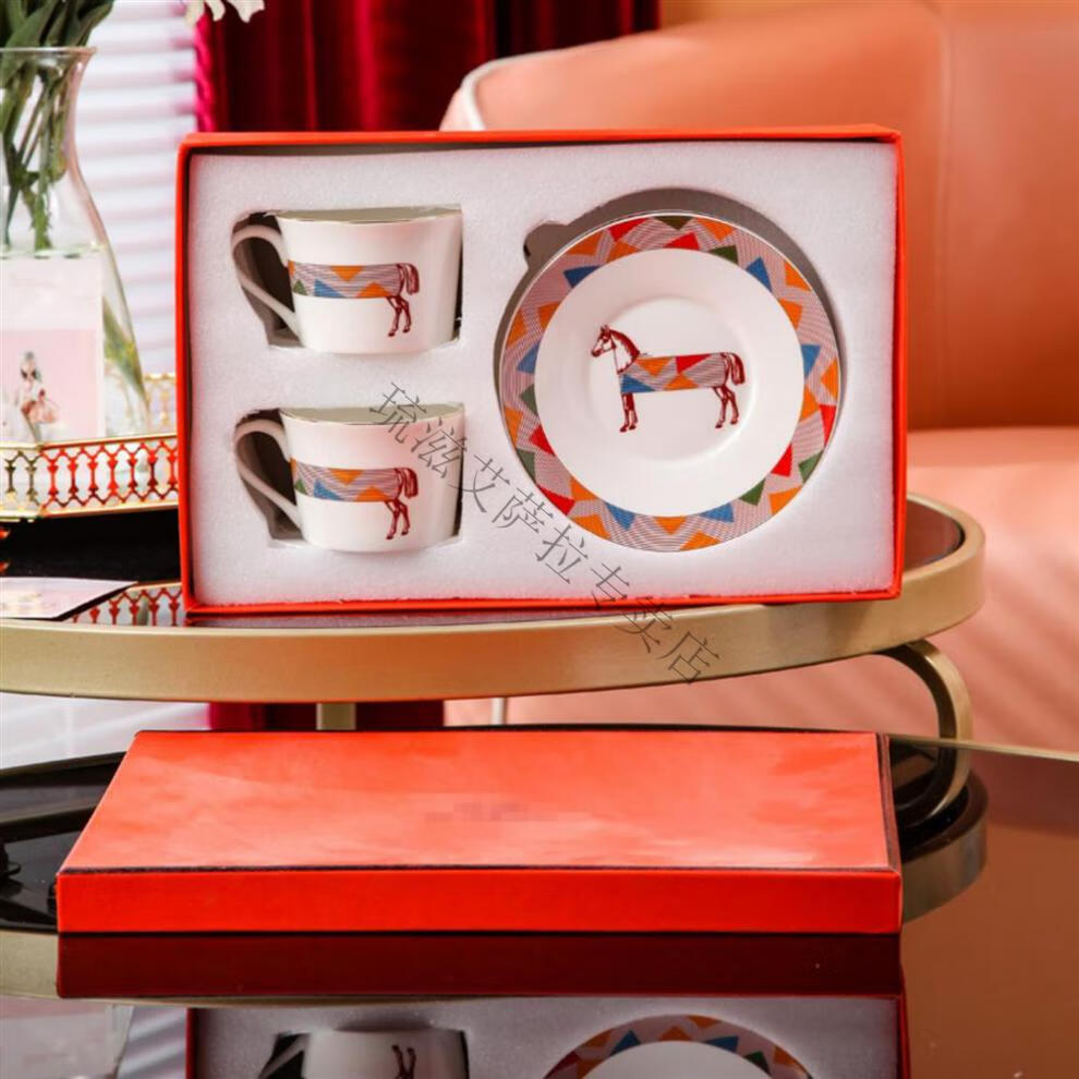 爱马仕(hermes)咖啡杯 骨瓷陶瓷精致马克杯欧式咖啡杯子ins带勺礼盒